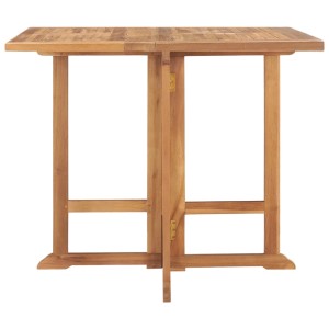 Zusammengeklappter vidaXL Garten-Esstisch aus Teak Massivholz, 90x90 cm, ideal für kleine Balkone.
