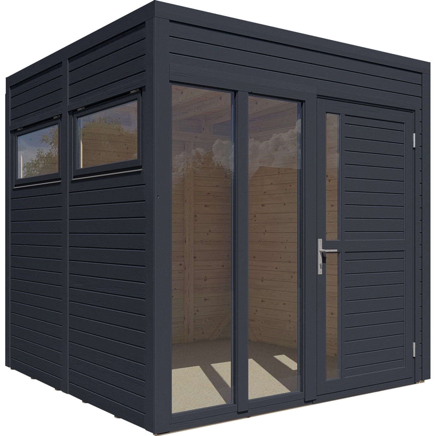 Bertilo Holz-Gartenhaus Cubus 2 Office Anthrazit 226 cm x 234 cm FSC®