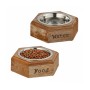 Relaxdays Hundenapfset Mangoholz Edelstahl Natur Silber Antirutsch 7,5 cm x 23,5 cm x 21 cm 1,24 kg