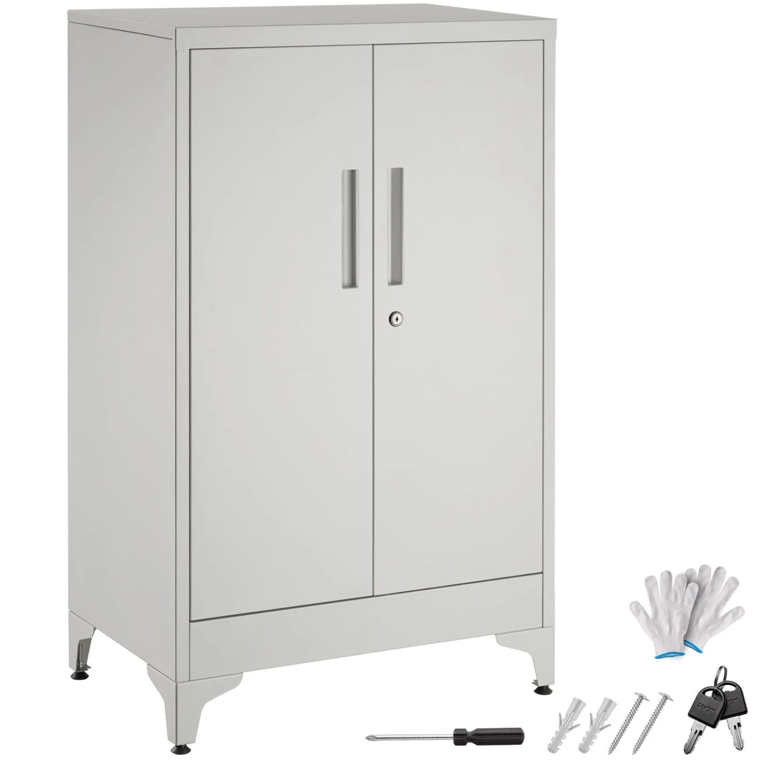 Tectake Aktenschrank Blake 60 x 40 x 100 cm  2 Verstellbare Zwischenböden Abschließbar  Mit Magnetverschluss Pro Stück 60 x 40 x 100 cm Grau