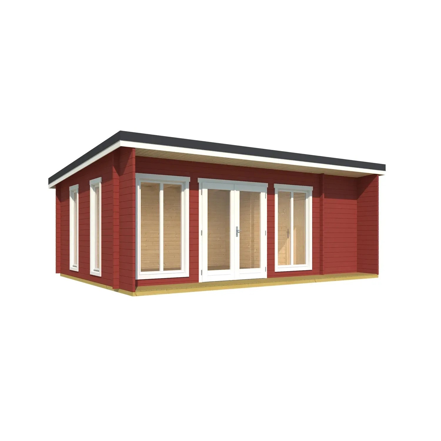 Lasita Maja Gartenhaus Japan, schwedenrot, 608x390 cm. Holz-Gartenhaus mit Fenster und Doppeltür.
