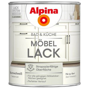 Dose Alpina Möbel-Lack Bad & Küche, baumwollweiß, seidenmatt. Für strapazierfähige Möbeloberflächen.