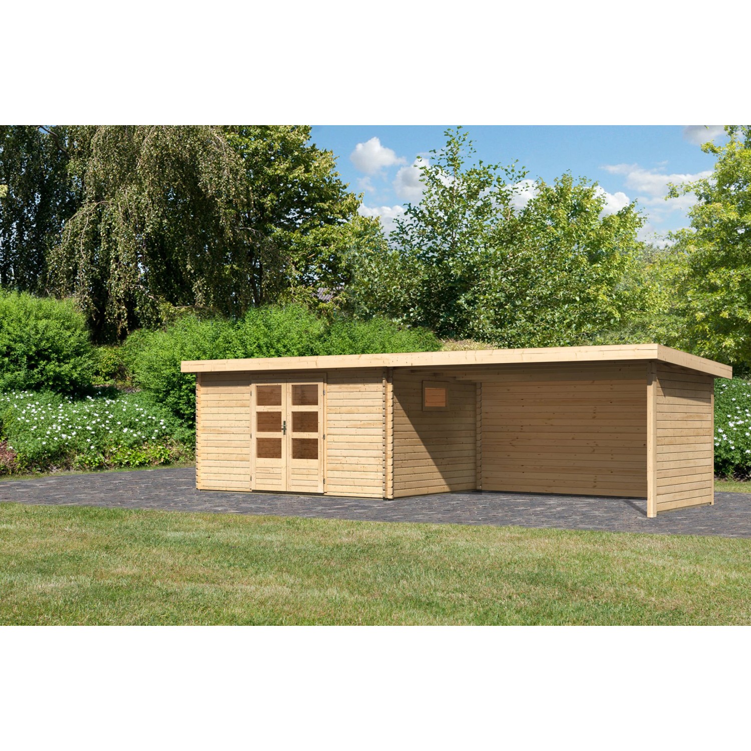 Karibu Holz-Gartenhaus Jeebel Natur Pultdach Unbehandelt 372 cm x 282 cm günstig online kaufen