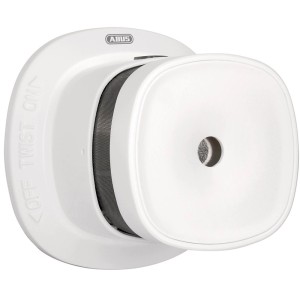Weißer Abus Z-Wave Rauchmelder für Brandschutz im Detail.