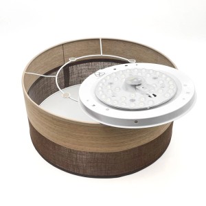 Lamkur LED-Deckenleuchte Dafne, braunes Furnier, Ø 35 cm, mit LED-Platte. Moderne Wohnraumleuchte.