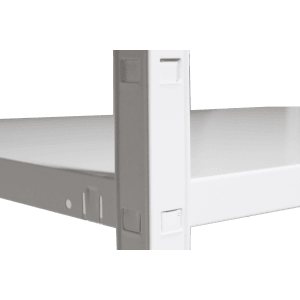 Detailaufnahme: Weißes Schulte Steck-Grundregal, 180x100x40 cm, mit PowerMAX-Fachböden.