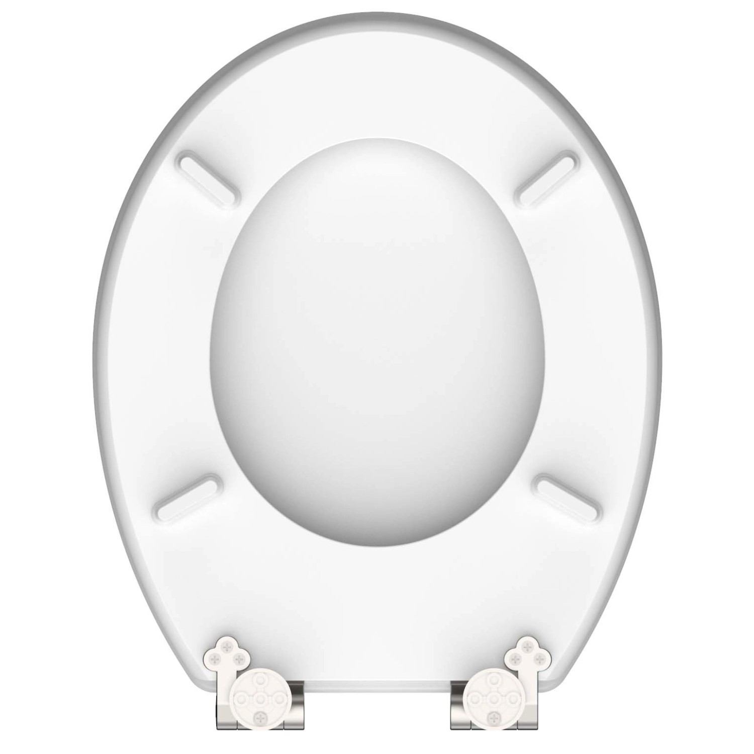 Weißer Schütte MDF WC-Sitz Blue Wood mit Absenkautomatik, Ansicht von oben.