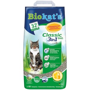 Biokat's Classic Fresh Katzenstreu, Klumpstreu im 10L Sack mit Katzenmotiv.