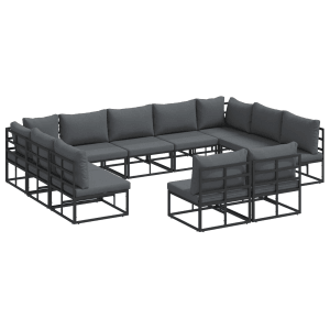 vidaXL Garten-Sofa-Set, 11-teilig, schwarz, Aluminium. Modulares Lounge-Set mit anthrazitfarbenen Kissen.