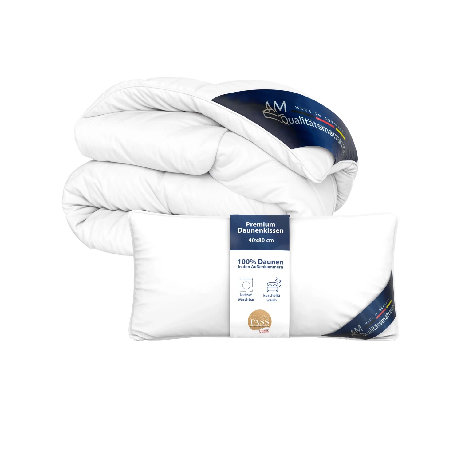 AM Qualitätsmatratzen Premium Sommer Daunen Bettdecken- & Kissen Made in Germany & DOWNPASS zertfiziert 135x200cm