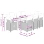 Braunes 9-teiliges Garten-Bistro-Set aus Polyrattan mit Tisch, 8 Stühlen und cremefarbenen Kissen.