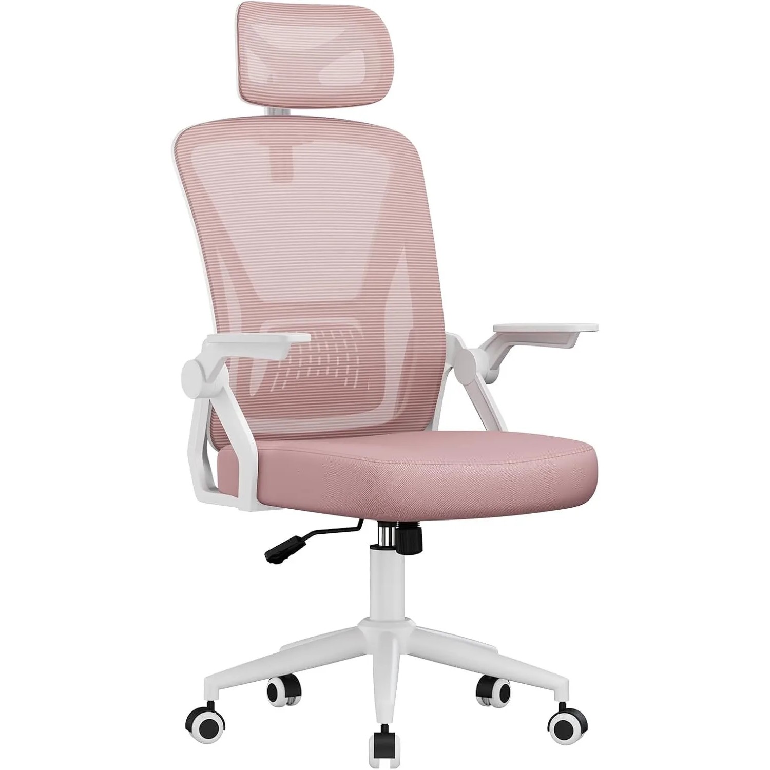 Rattantree Ergonomischer Bürostuhl mit Hoher Rückenlehne Verstellbarer Kopfstütze Hochklappbaren Armlehnen und Wippfunktion Pulver