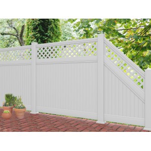 Weißer Kunststoffzaun Country Line mit Rankgitter, 175x180 cm, für stilvollen Sichtschutz im Garten.