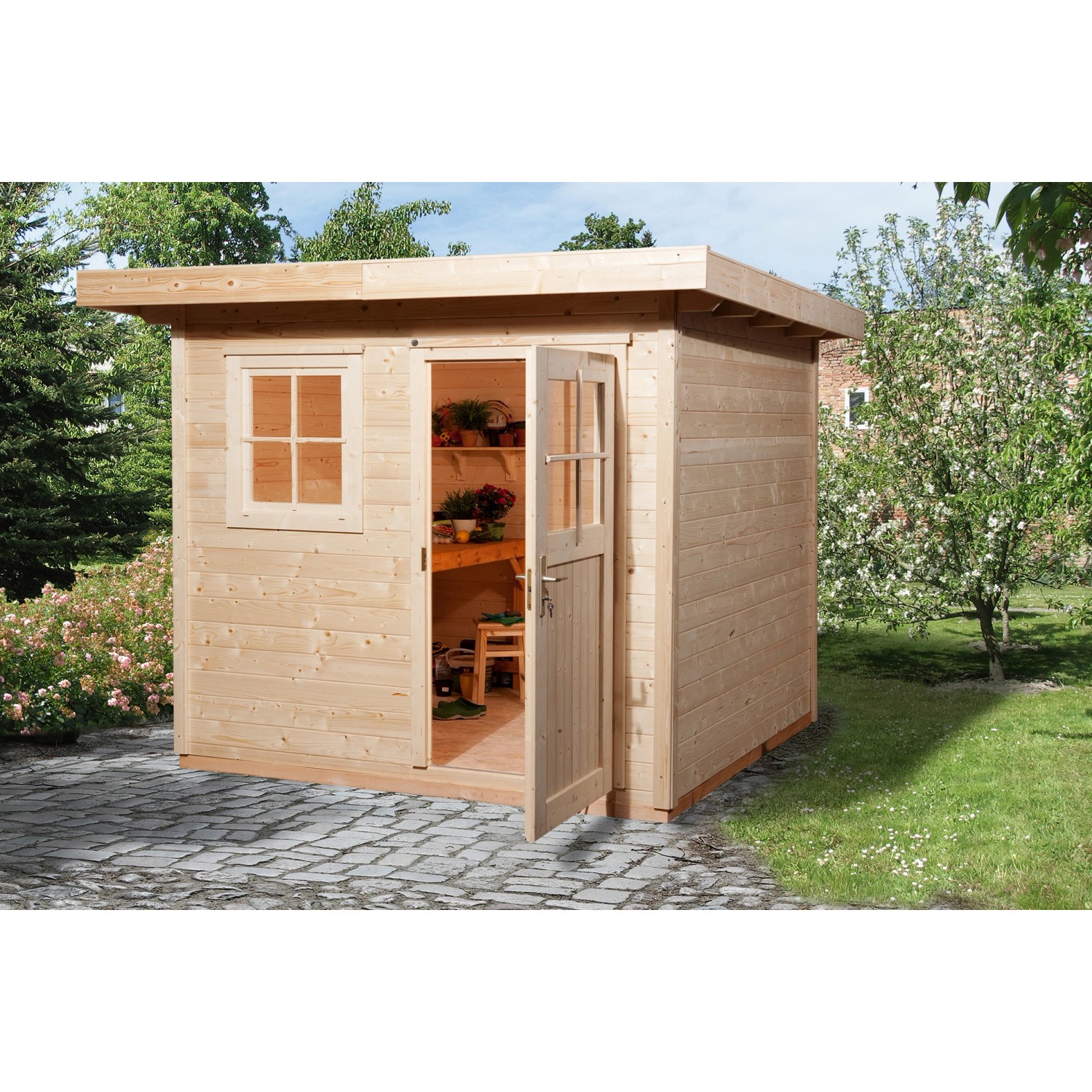 Weka Holz-Gartenhaus Flachdach Unbehandelt 235 cm x 311 cm günstig online kaufen