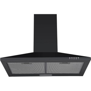 Respekta Dunstabzugshaube Karena CH22055SA, schwarze Wandhaube mit Metallfettfiltern und LED-Beleuchtung.