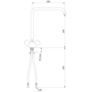 Delabie Zweigriffmischer Einloch-Standmontage 45 l/min, schwenkbarer Auslauf L300