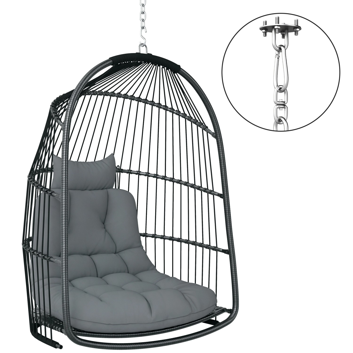 Outsunny Rattan-Hängestuhl Stahl PE Rattan Dunkelgrau 74L x 68B x 105H cm günstig online kaufen