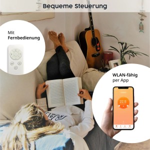 Smarte Steuerung der Könighaus Infrarotheizung per App und Fernbedienung.
