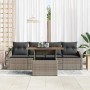 Graues 5-teiliges vidaXL Gartensofa-Set aus Rattan mit Tisch und Kissen.