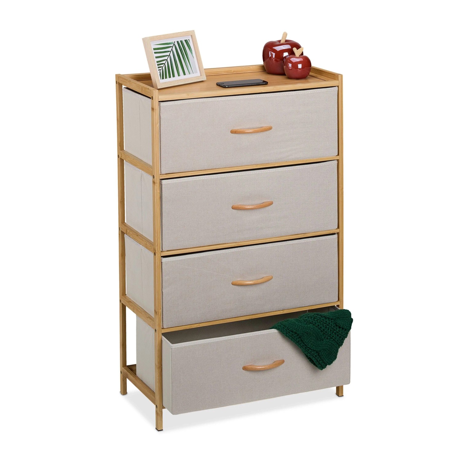 Relaxdays Kommode Bambus Beige Mit 4 Schubladen 94 cm x 58 cm x 32,5 cm 6,9 kg