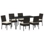 Schwarze 7-teilige vidaXL Garten Essgruppe aus Poly Rattan mit Tisch und 6 Stühlen.