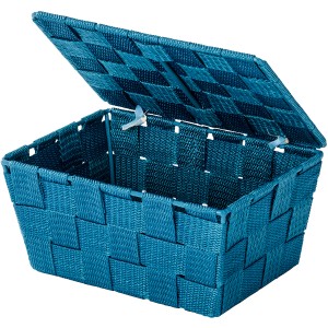 Wenko Badkorb Adria Petrol mit Deckel, geflochten und stapelbar.