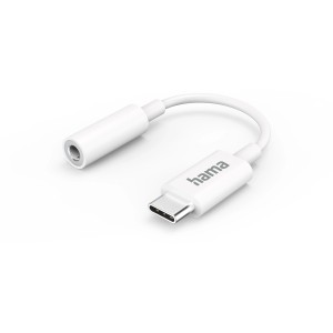 Weißer Hama Aux-Adapter USB-C auf 3,5-mm-Klinke für Handy-Zubehör.