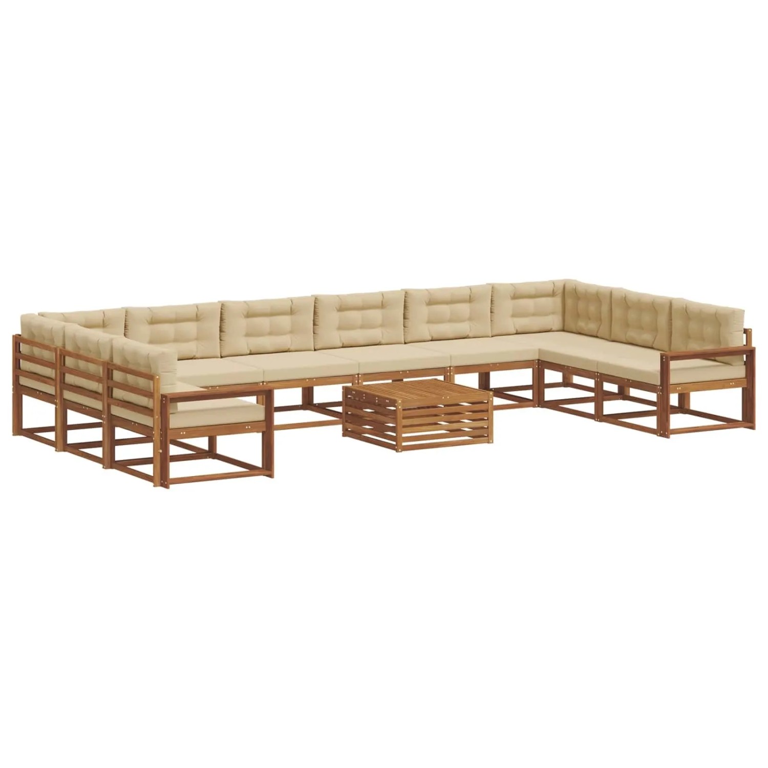 vidaXL Outdoor-Sofagarnitur mit Kissen 11-Tlg Natur und Beige 3368281