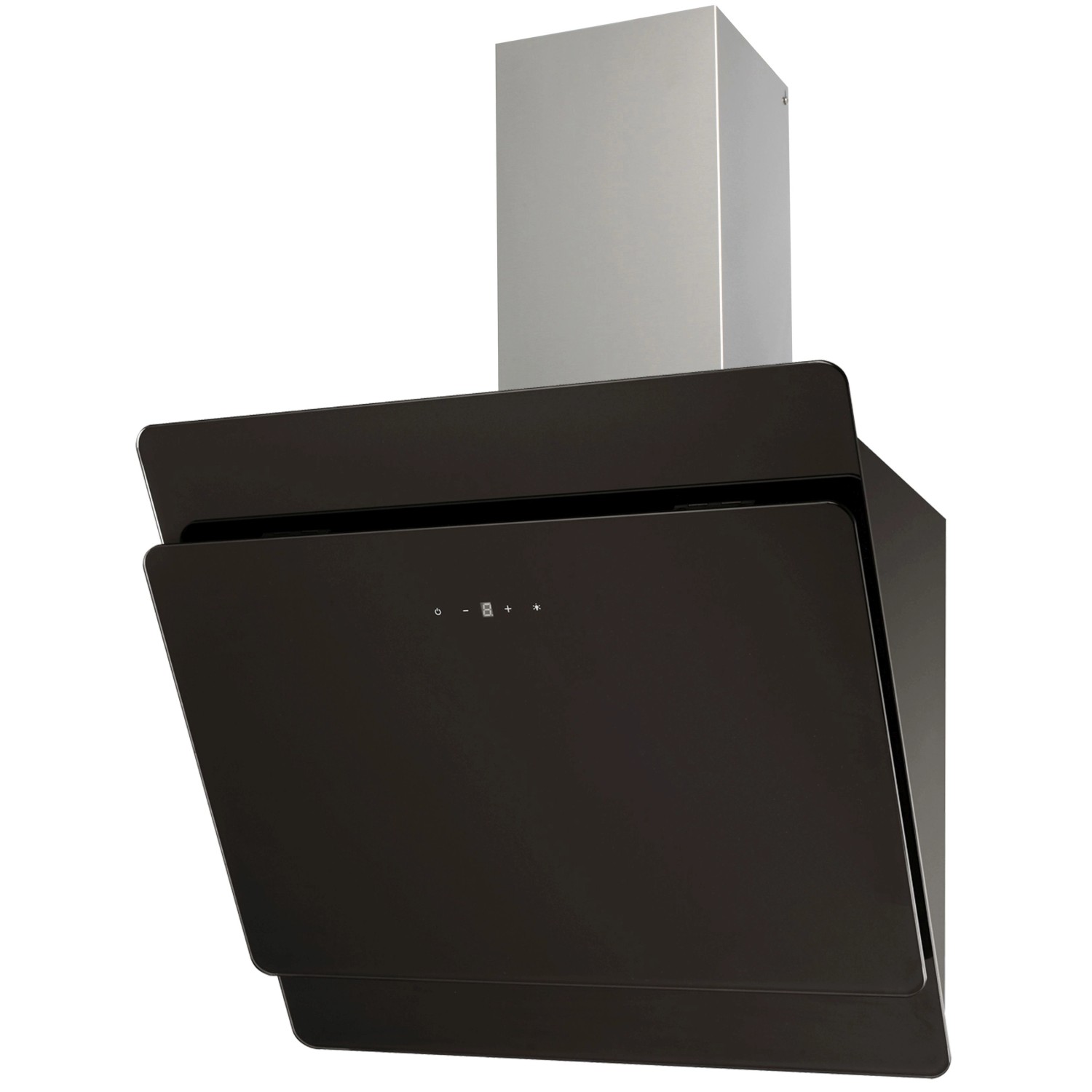 Schwarze PKM Kopffreihaube S3-60ABTZ für Impuls Küchen, Dunstabzugshaube mit silbernem Schacht.