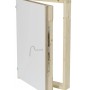 Minka Inspektionstür 69x69 cm aus Holz, weißer Deckel, Fichtenholzrahmen, geöffnet.