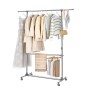 Songmics Kleiderständer Pataye mit 2 Stangen, ausziehbar, silberfarben, mit Kleidung.