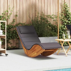 Schaukelliege aus Akazienholz mit grauer Auflage. Sonnenliege für Garten, Terrasse oder Pool.