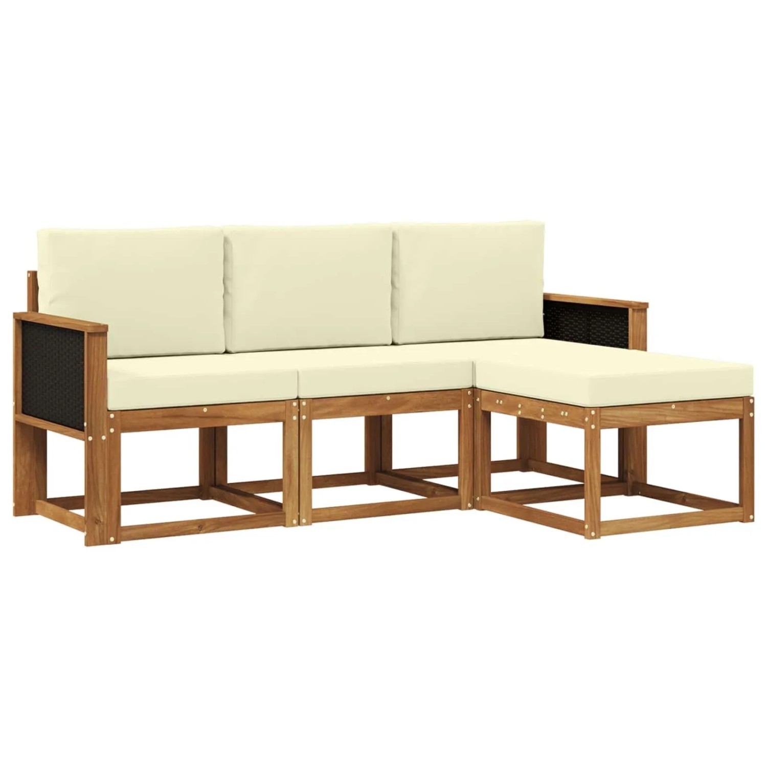 vidaXL Outdoor-Sofagarnitur mit Kissen 4 Stk Natur und Creme 3385101