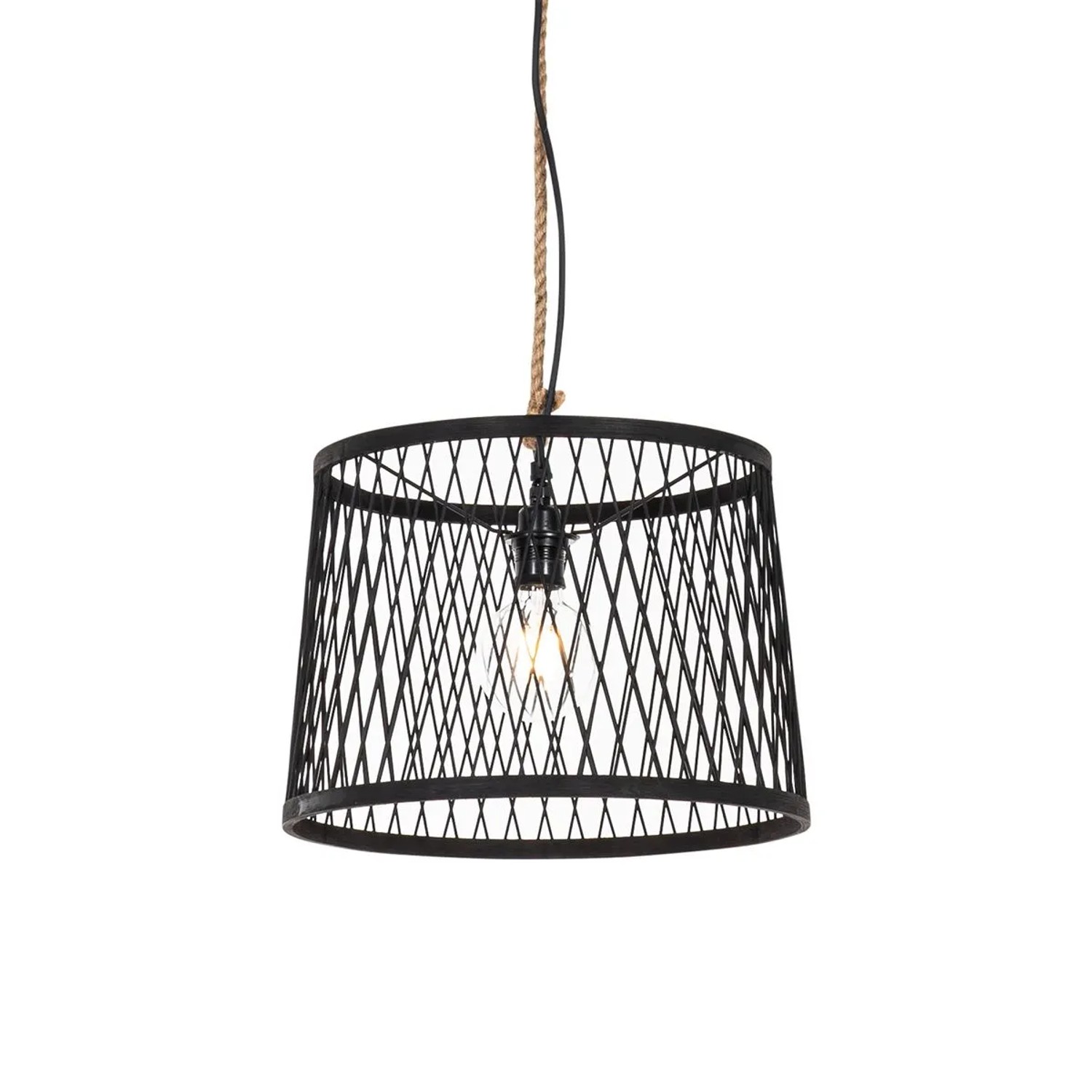 Qazqa Rustic Outdoor Pendant Light Black Rattan 40 Cm - Calamus