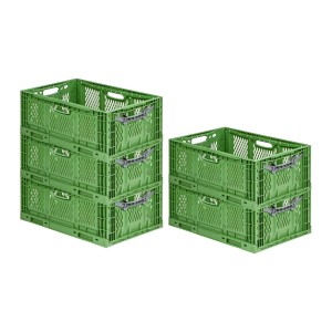 PROREGAL SuperSparSet: 5 grüne, stapelbare Profi-Klappboxen (45L) in Industriequalität.