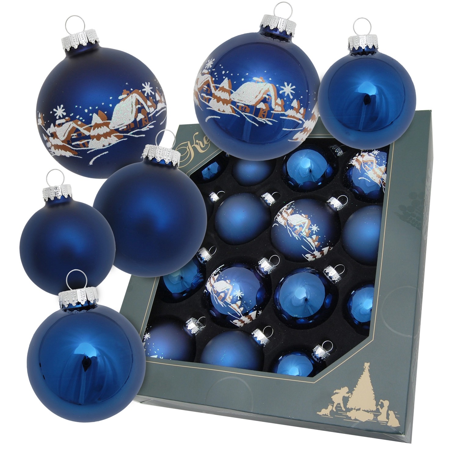 Krebs Glas Lauscha Weihnachtskugeln Blau Waldset 16-tlg. 5-7cm günstig online kaufen