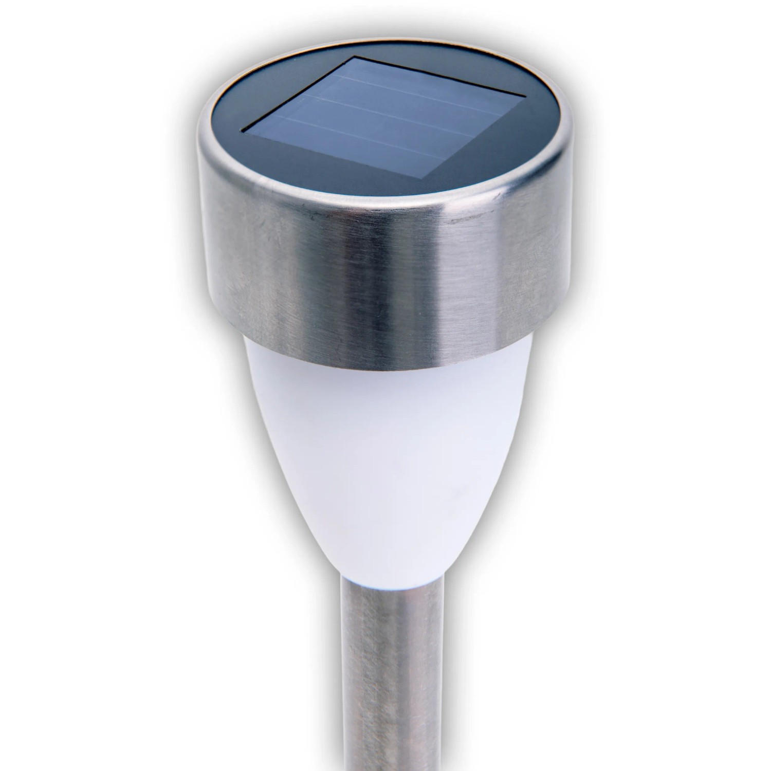 Näve LED Solar-Wegeleuchte mit Erdspieß, 6er-Set, Edelstahl, warmweißes Licht mit Flackereffekt.