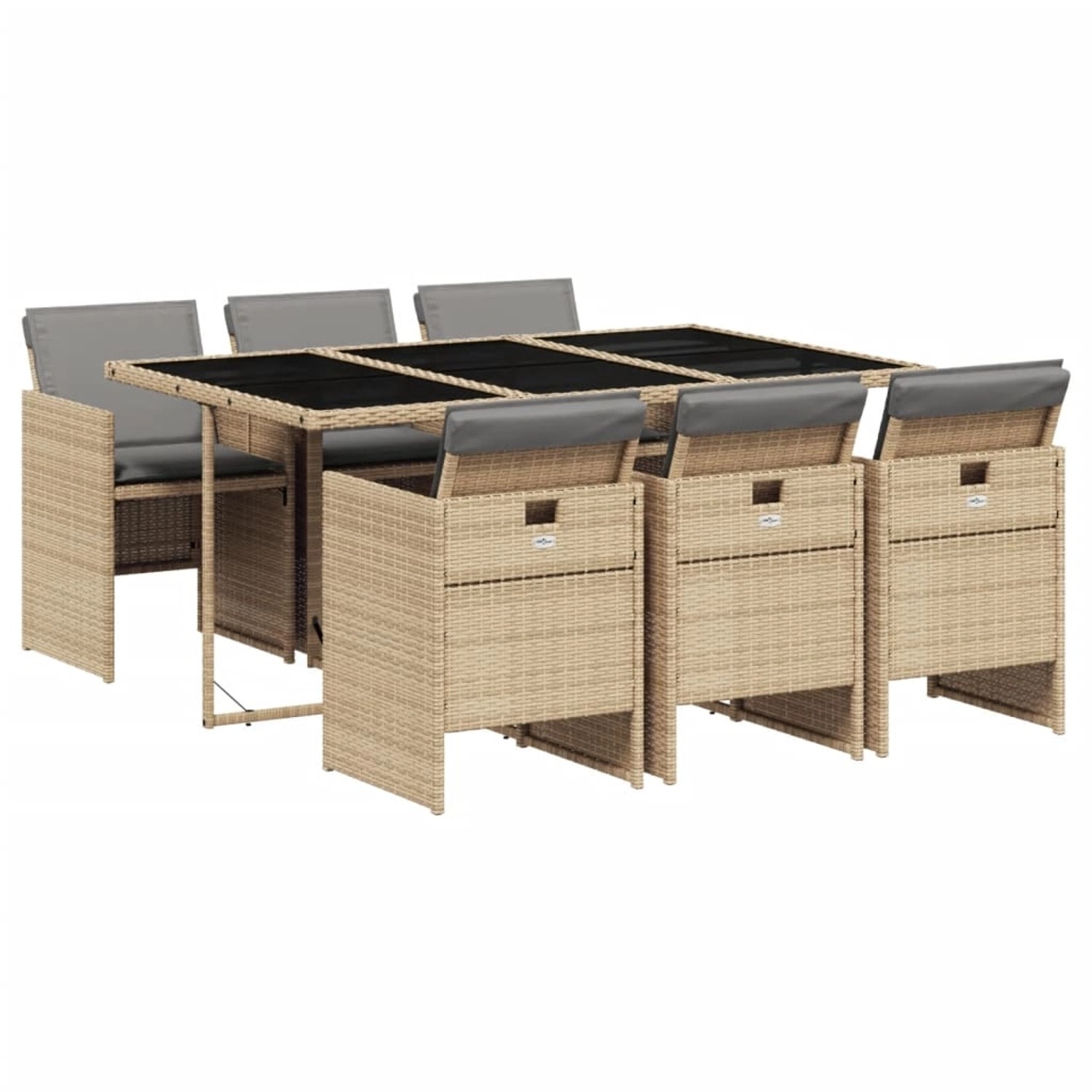 vidaXL 7-Tlg Garten-Essgruppe mit Kissen Beigemischung Poly Rattan 3277679