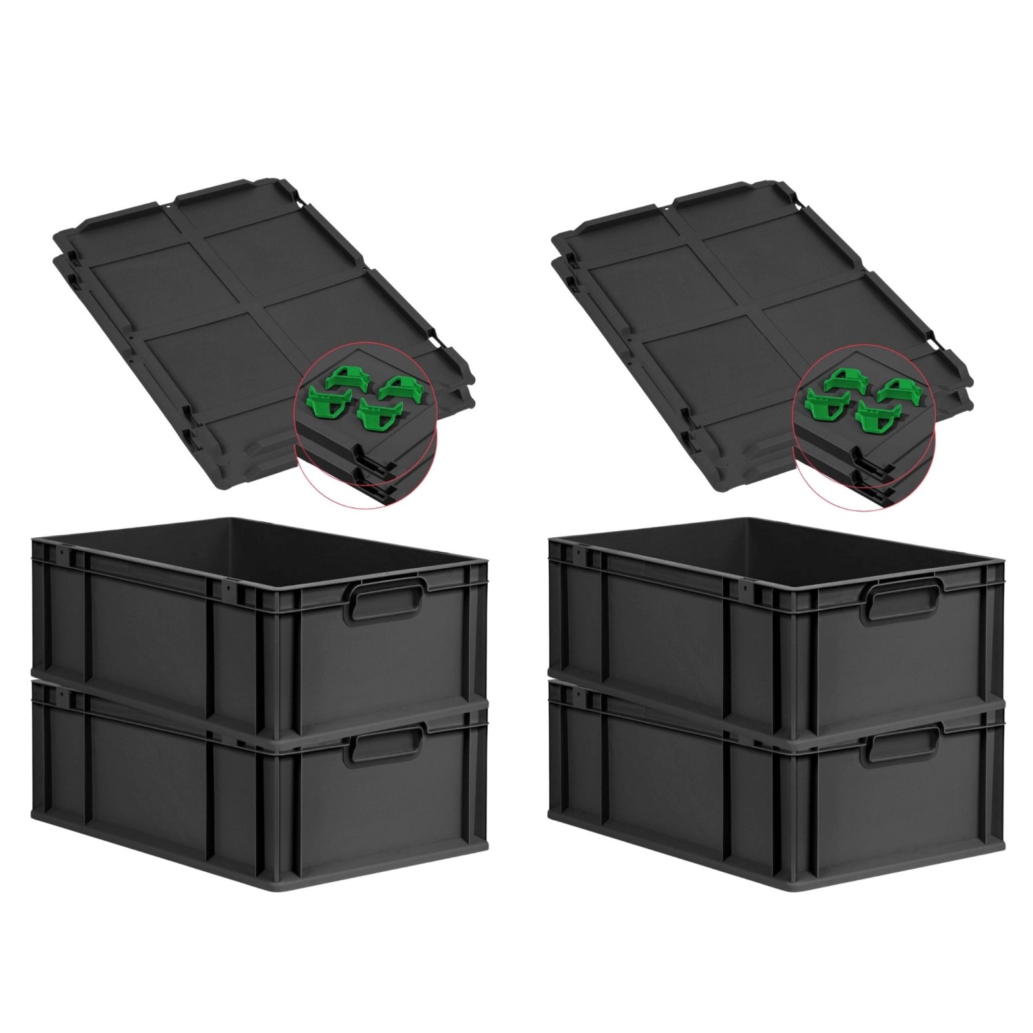 PROREGAL SuperSparSet 4x Eurobox Nextgen Grip Mit Auflagedeckel Und Grünen günstig online kaufen