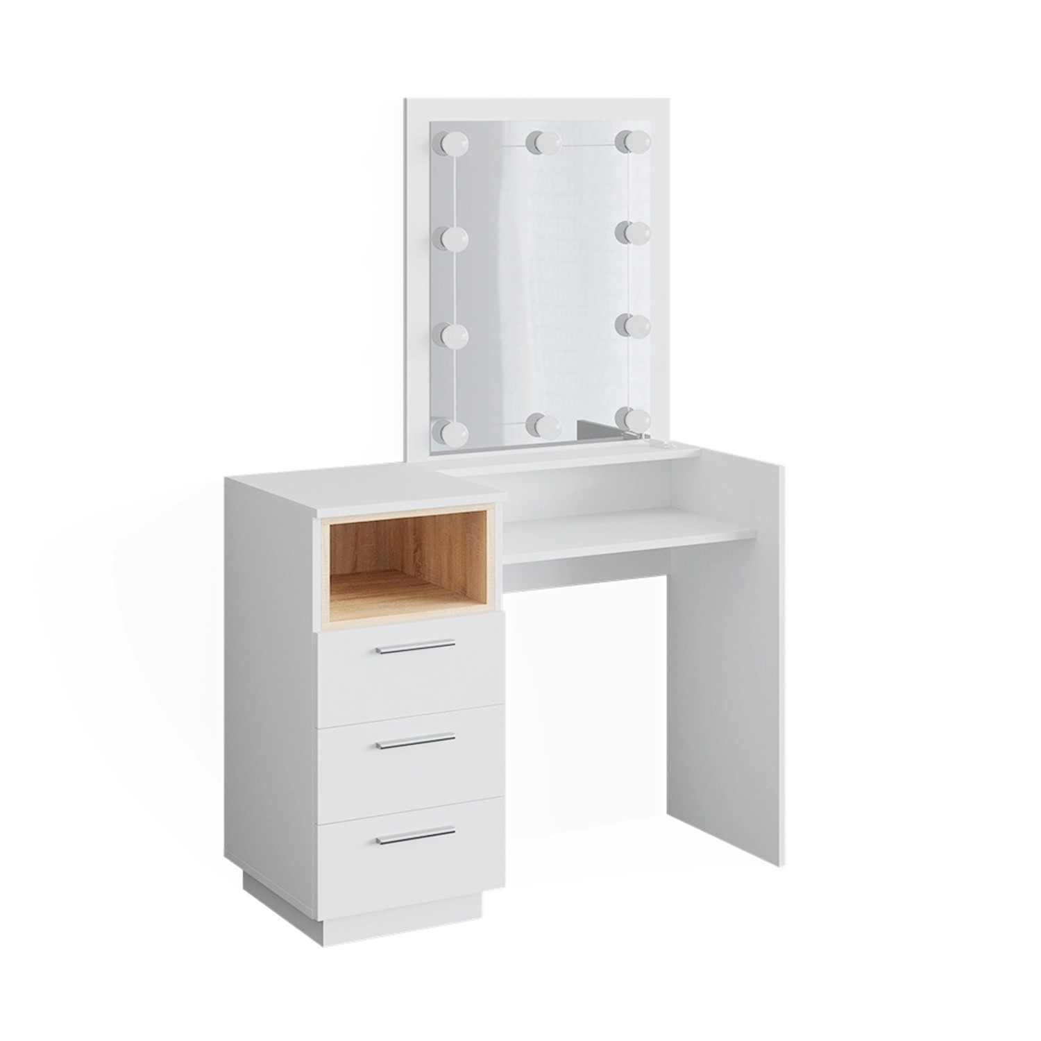 Vicco Schminktisch Beatrice Weiß/Eiche 42 cm mit LED Beleuchtung günstig online kaufen