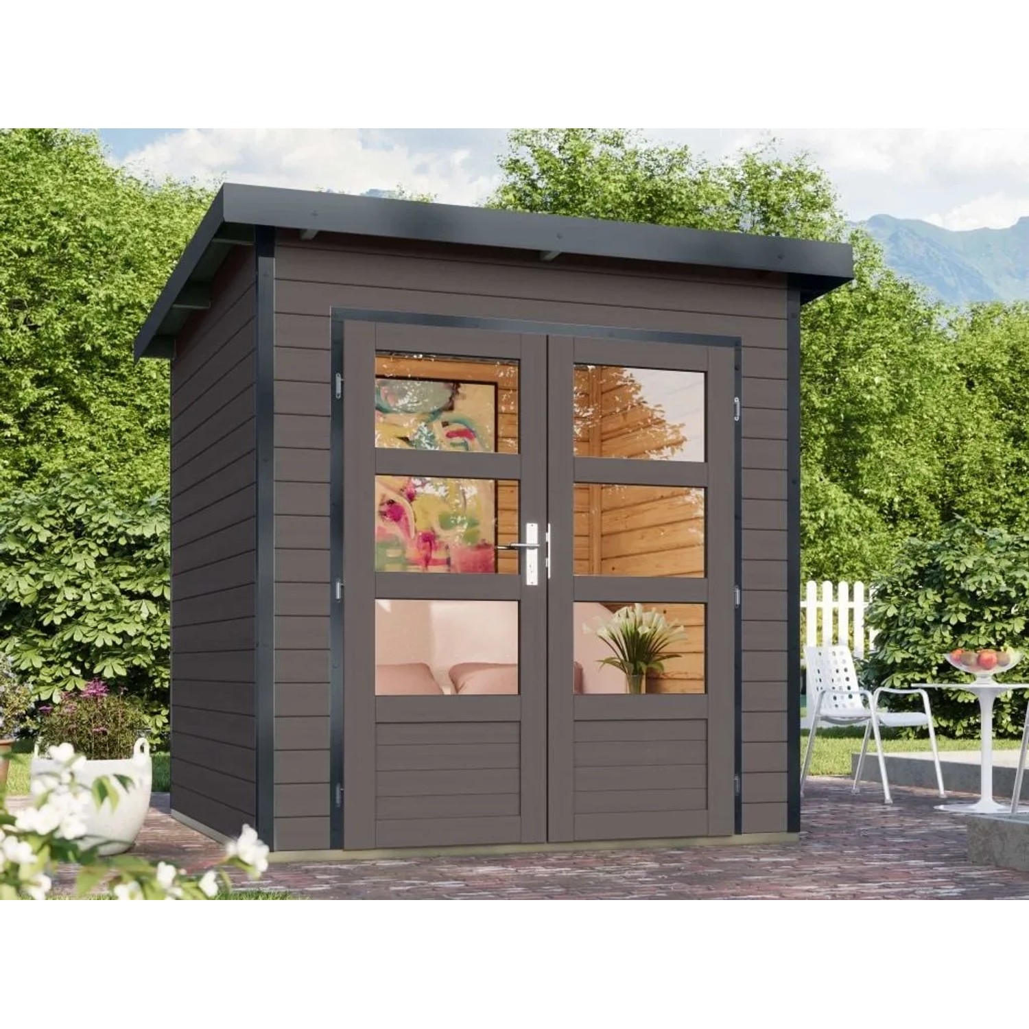 Karibu Gartenhaus Plutus 1 Zoll 28 mm Wandstärke Grau