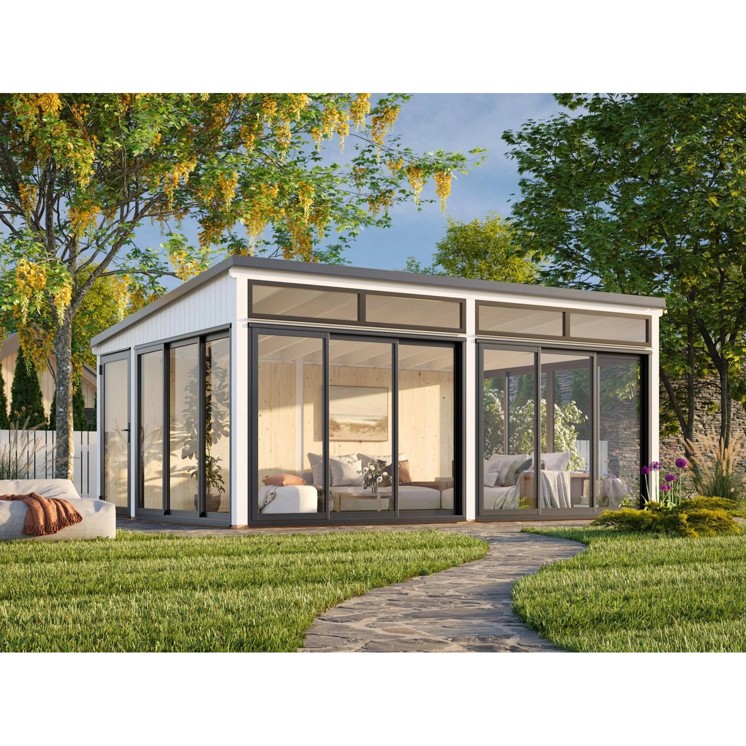 Palmako Holz-Gartenhaus Saga Slide Pultdach Lackiert 582 cm x 420 cm 23,3 m²