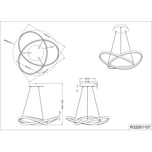 Technische Zeichnung der LED-Deckenlampe Course, Nickel matt, 27W, mit Maßen.