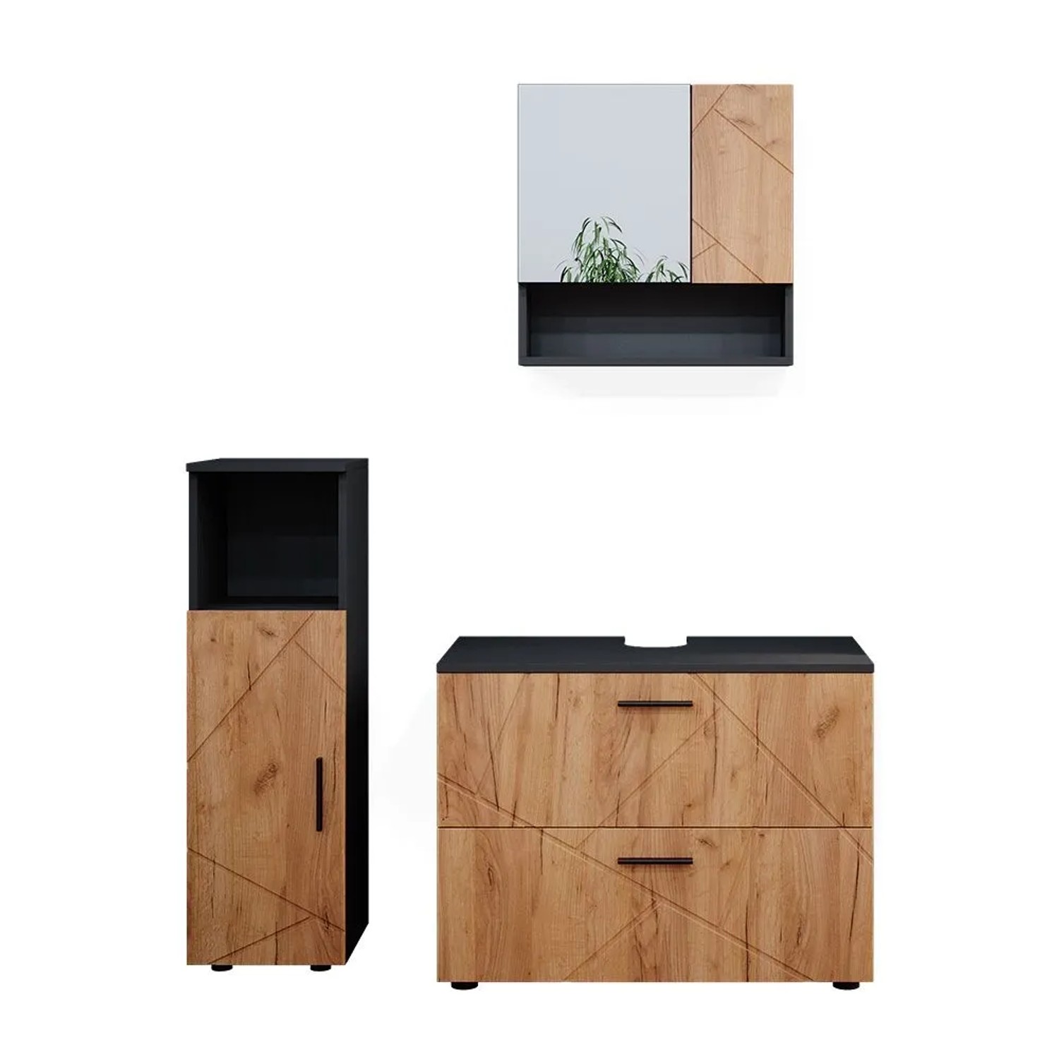 Vicco Badmöbel-Set Irma Goldkraft Eiche/Anthrazit 80 x 59 3-teilig