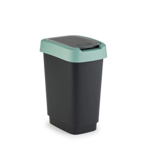 Schwarzer PROREGAL Mülleimer mit grünem Deckel, 10 Liter, für den Innenbereich.