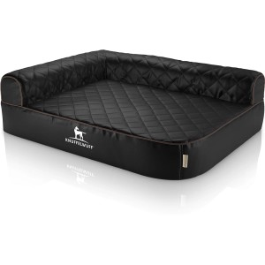 Schwarzes Knuffelwuff Eck Hundebett Winslow aus Kunstleder, orthopädisch, Größe XXL.