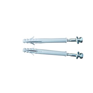 Schake Befestigungs-Set mit Schraube, Dübel und Unterlegscheibe, silberfarben.