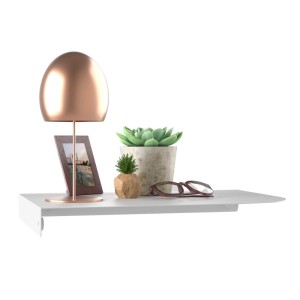Weißes SOTECH Design Wandeckregal HOVER-XIV mit Deko, 30x20x3 cm, für Wandmontage.