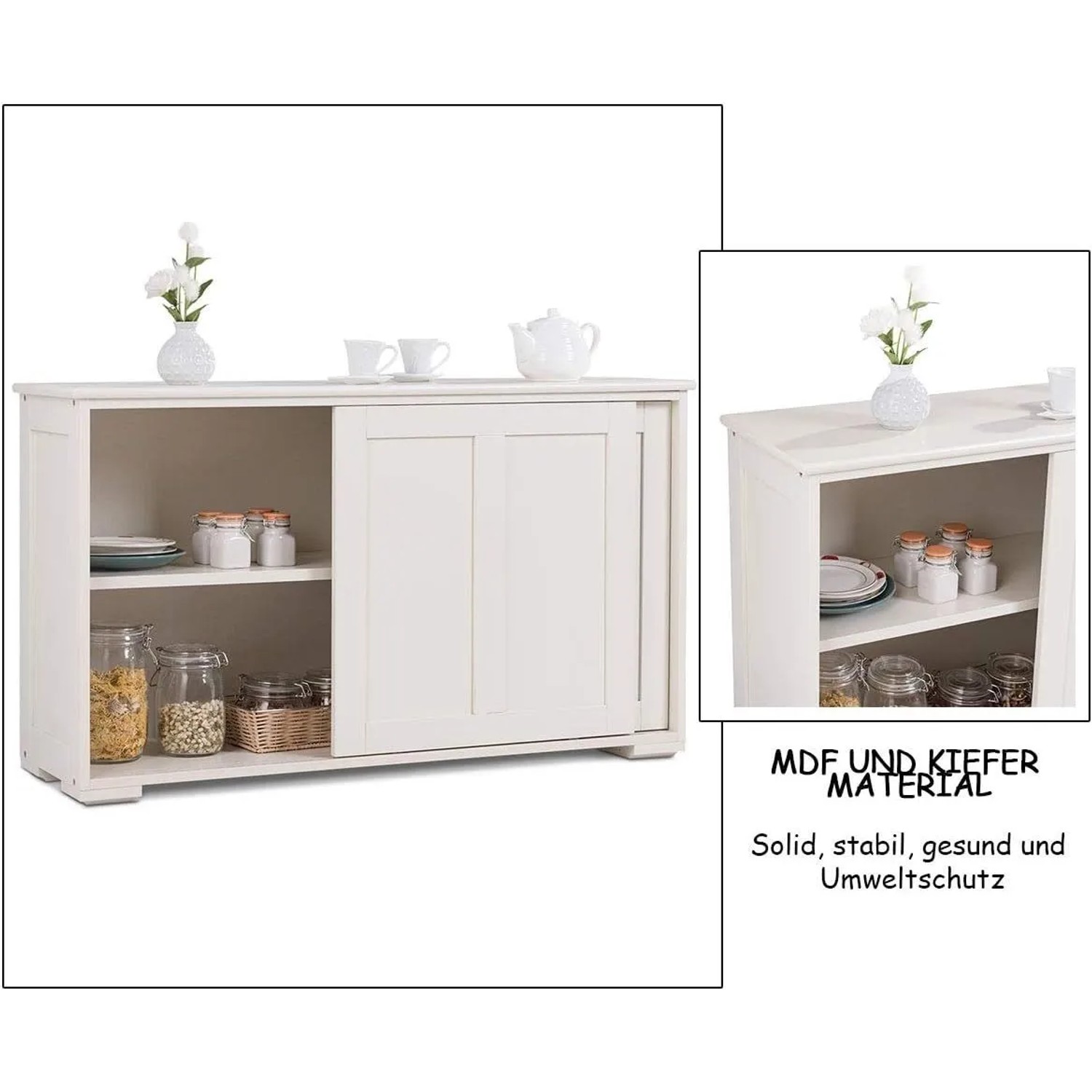 Costway Buffetschrank Aufbewahrungsschrank Cremeweiß 107 x 33 x 60 cm_6