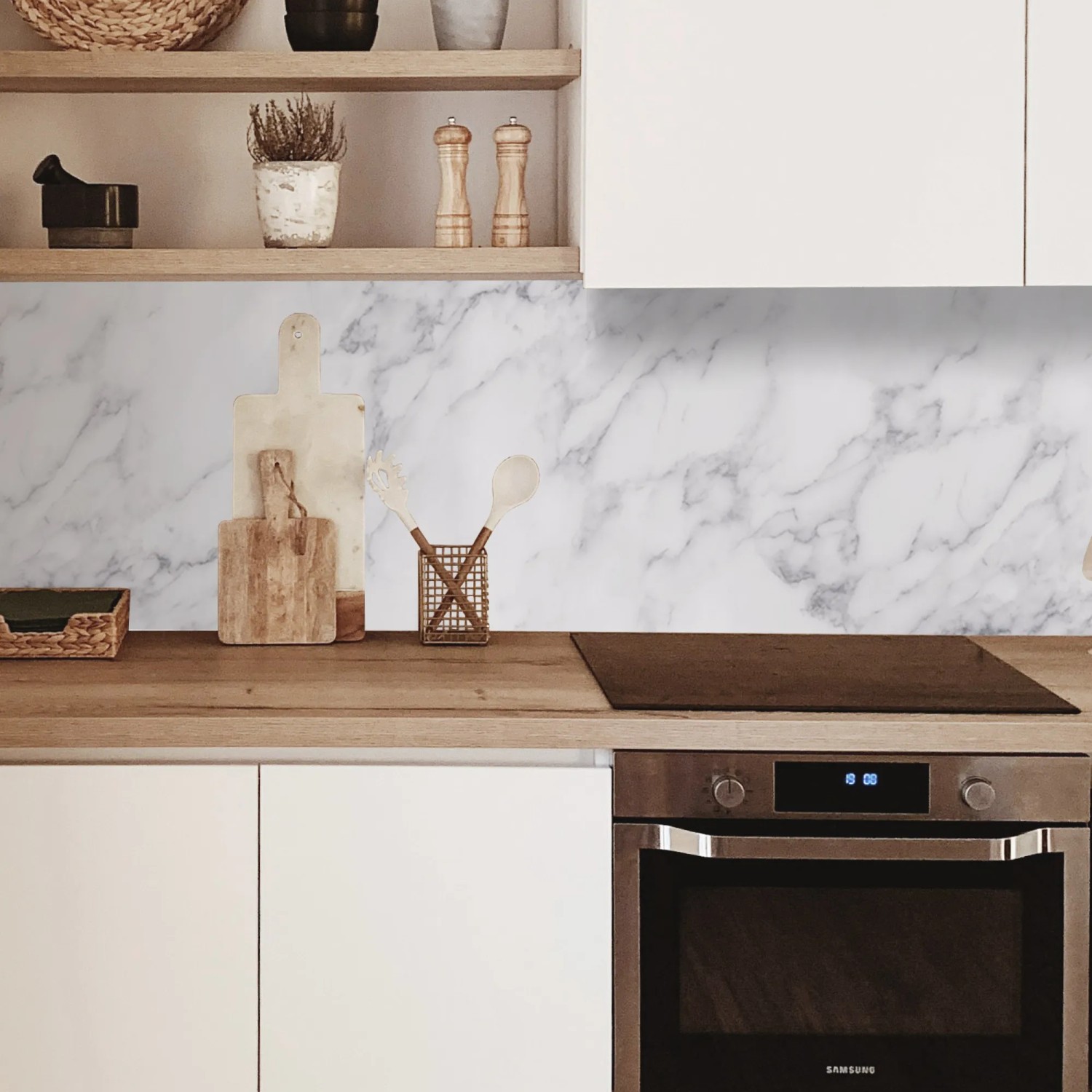 MySpotti Küchenrückwand Profix Cucina Patricia, 100x60 cm, weiß-marmoriert.